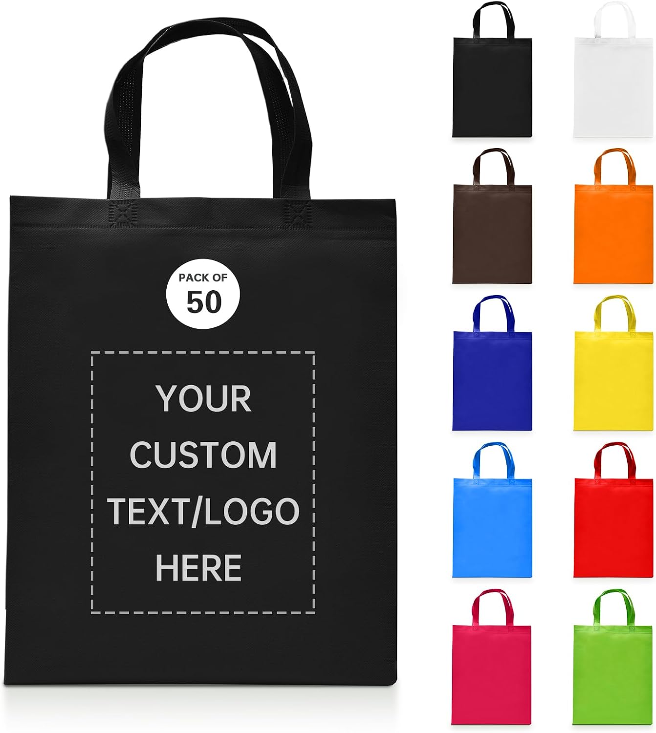 JEOHLORY Custom Tote Bags Set of 50, Bulk Pack Grocery Shopping Travel Business Activities advertisement Reusable Bag
