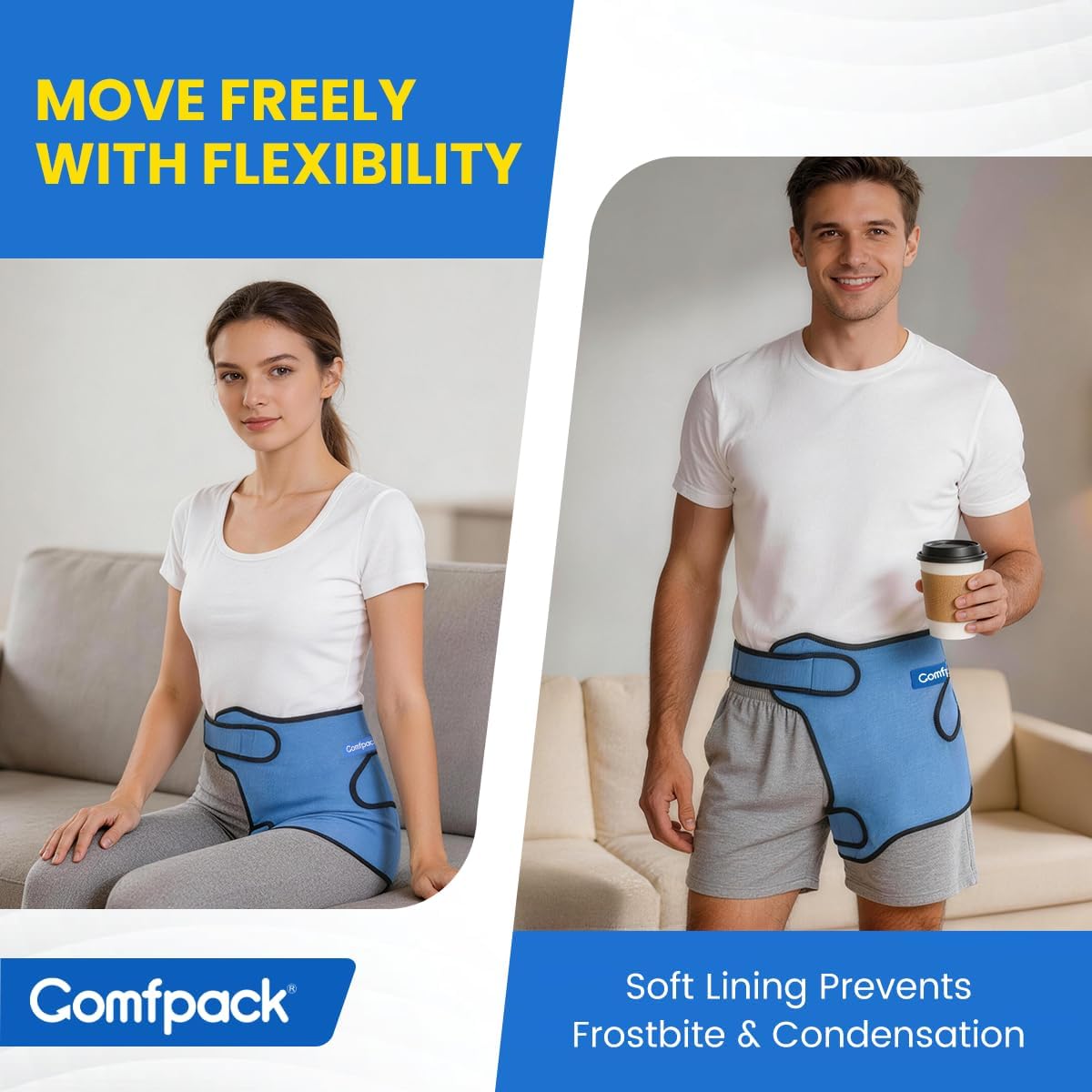 Hip Ice Pack Wrap Hip Brace, Gel Cold Compression Sleeve for Injuries, Replacement Surgery, Sciatica, Bursitis, Hip Flexor Pain, Hamstring, 1 Gel Ice Pack - Image 4