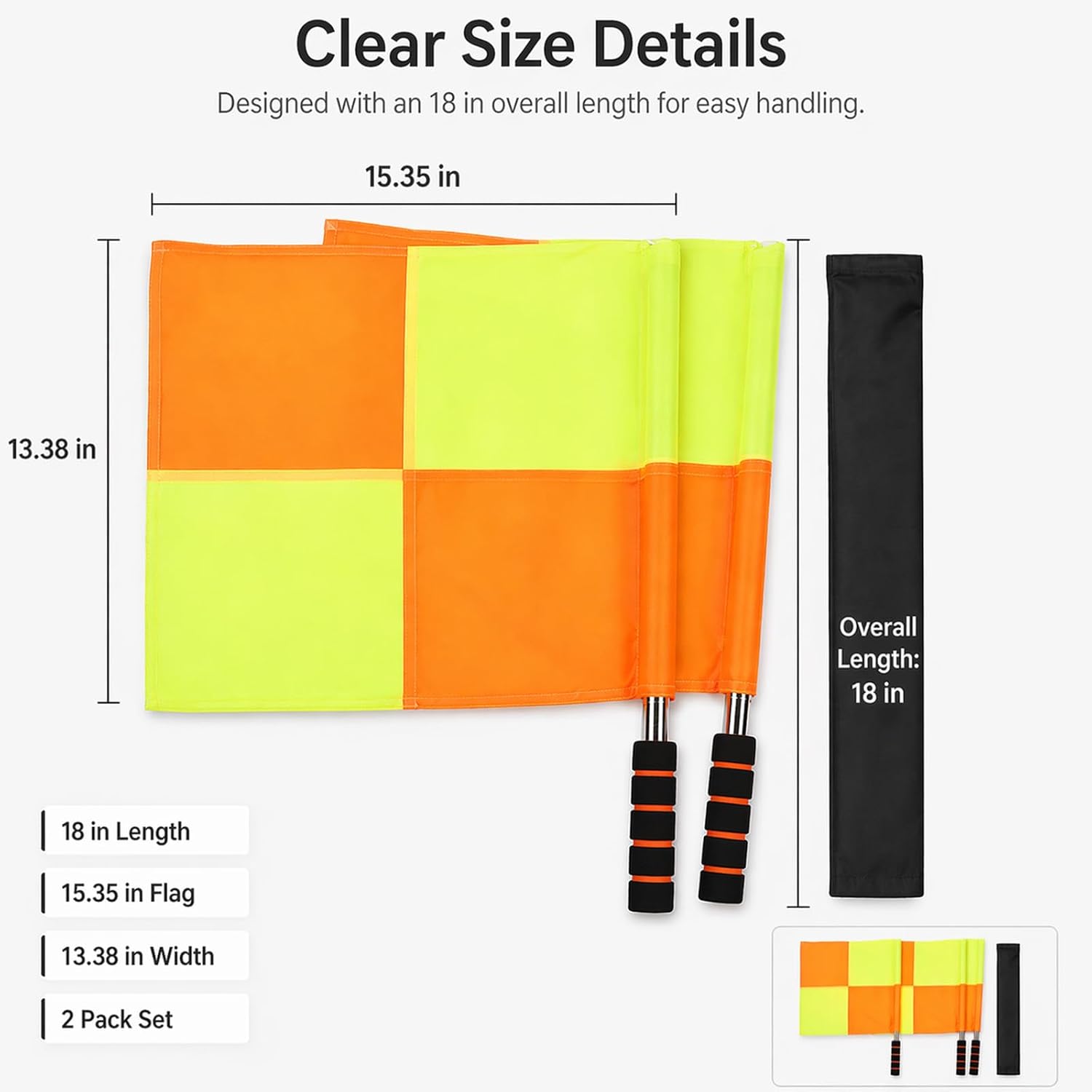 Soccer Referee Flags 2 Pack, 18 in Linesman Flags with Storage Bag | 2 soccer referee linesman flags with 18 in handles, orange yellow panels, ABS foam grips and storage bag - Image 2