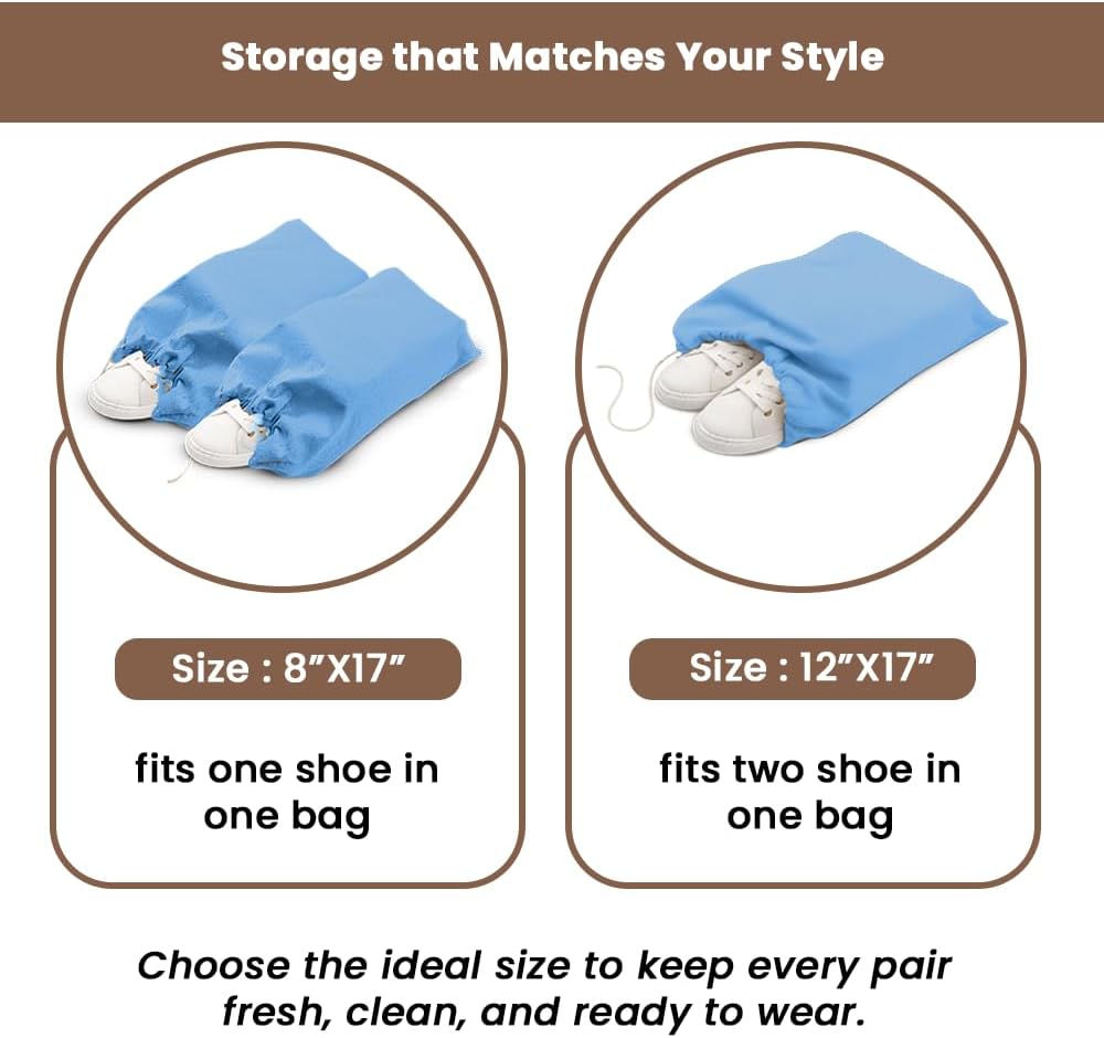 LFH Cotton Rich Shoe Storage Bags with Drawstring, Breathable Reusable Organizer, Perfect For Travel, Dorm, Hotel, College, Gym, Easy to Carry, Machine Washable 12"x17" (Pack of 2) - Sky Blue - Image 5