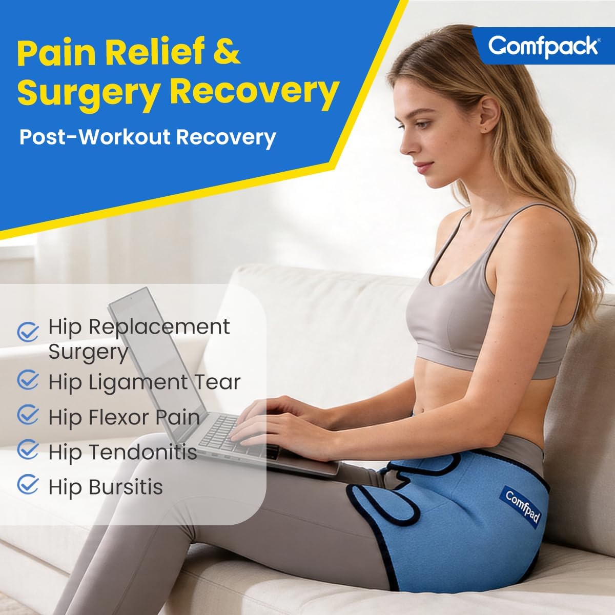 Hip Ice Pack Wrap Hip Brace, Gel Cold Compression Sleeve for Injuries, Replacement Surgery, Sciatica, Bursitis, Hip Flexor Pain, Hamstring, 1 Gel Ice Pack - Image 2