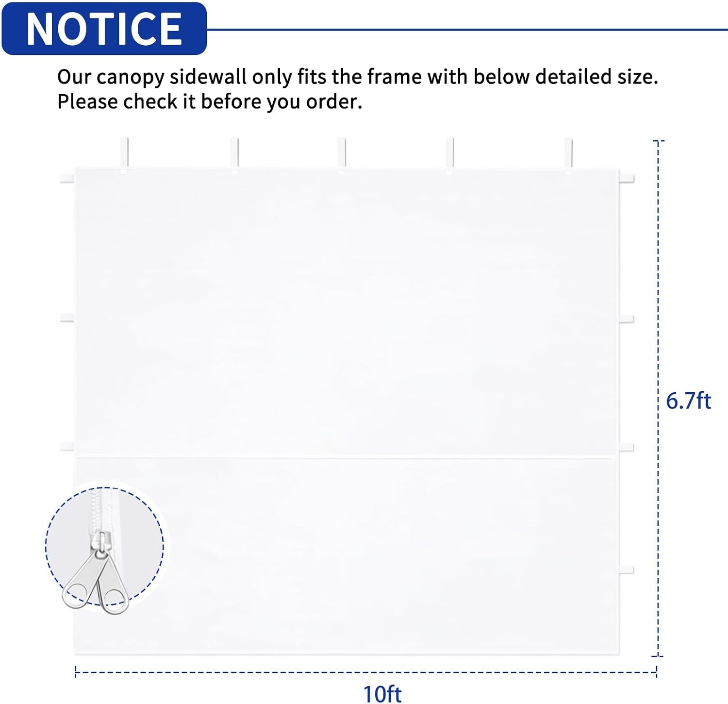 10 x 10 Canopy Sidewalls, 4 Pack Pop Up Canopy Walls, White | Sidewalls Only, Fits 10x10 Straight Leg Frames, 300D Oxford Fabric, Zipper Connections, Hook & Loop Straps - Image 2