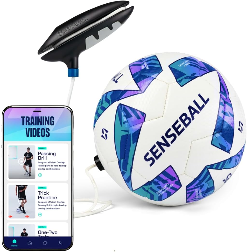 SenseBall Soccer Training Ball with App for Kids and Youth | Tethered design; structured drills for ball control, footwork, coordination and independent practice