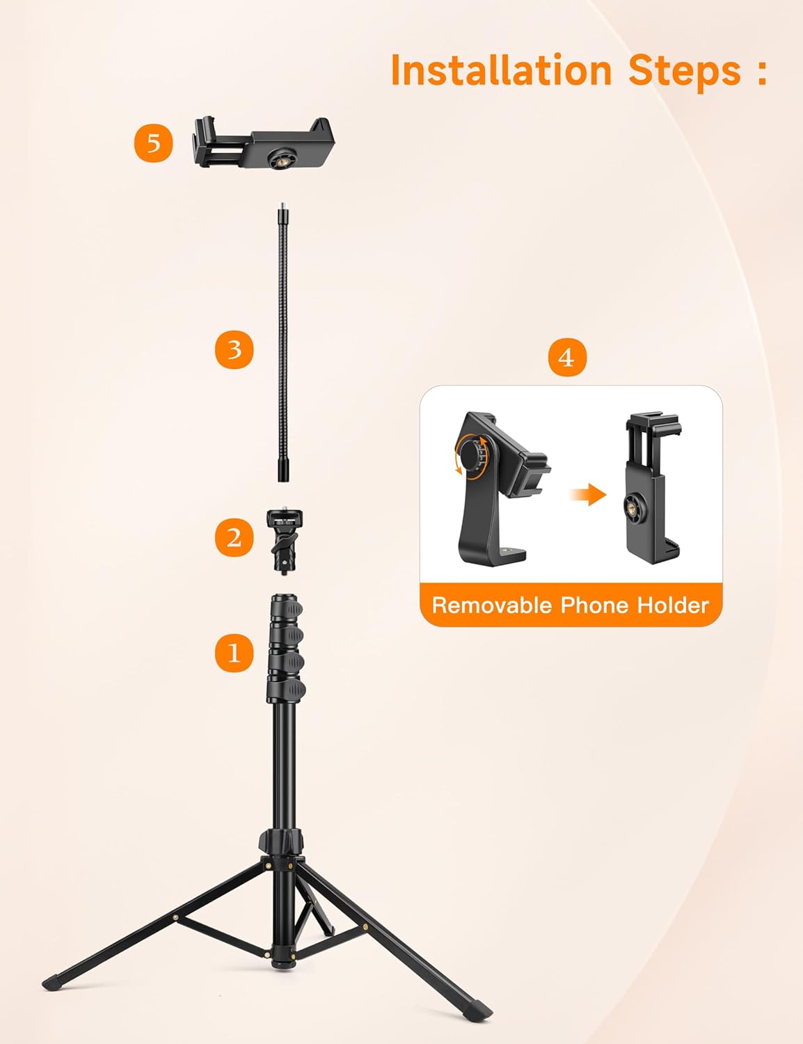 Phone Tripod, 86" Tall Tripod for iPhone with Flexible Gooseneck & Remote | Portable Aluminum Cellphone Stand for Selfies, Video Recording,Travel, Compatible with iPhone Android - Image 9