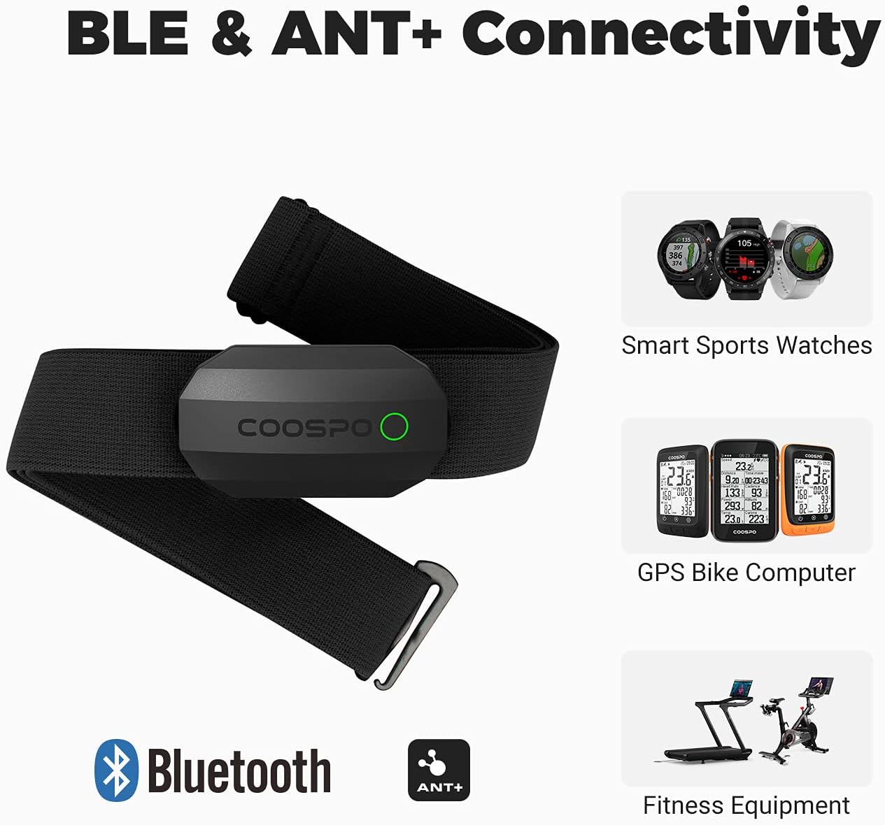 COOSPO Bluetooth Heart Rate Monitor Chest Strap H808S, ANT+ BLE HR Monitor Chest, HRM IP67 Waterproof, 300H Battery Life - Image 4