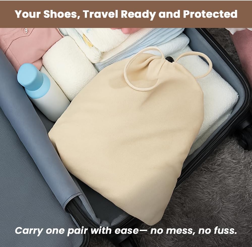 LFH Cotton Rich Shoe Storage Bags with Drawstring, Dustproof Breathable Reusable Organizer, Perfect For Travel, Dorm, Hotel, College, Gym, Easy to Carry, Machine Washable 12"x17" (Pack of 2) - Natural - Image 2