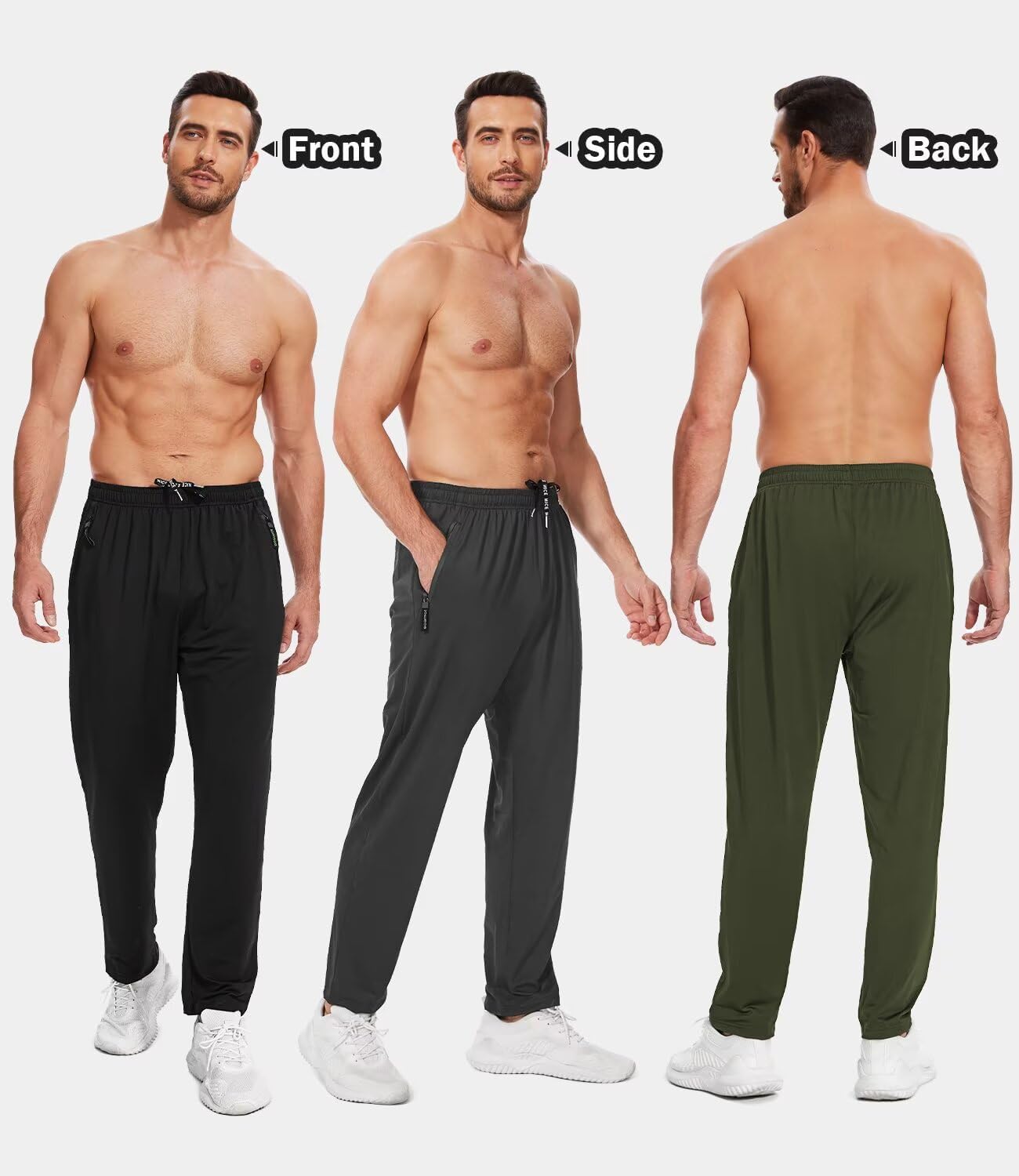 lomsoe 3 Pack Men's Athletic Pants with Zip Pockets, Lightweight Workout Sweat Pants Gifts for Men - Image 2