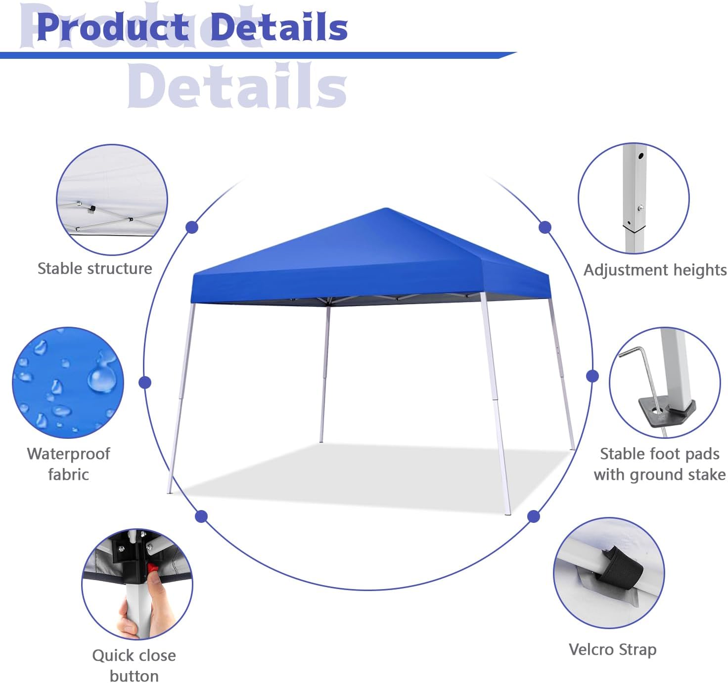 10x10FT Slant Leg Pop Up Canopy Tent, Portable Outdoor Shelter | 10x10FT Base 8x8FT Top, Adjustable Heights, Instant Shelter with Carrying Bag for Patio Deck Garden and Beach - Image 2