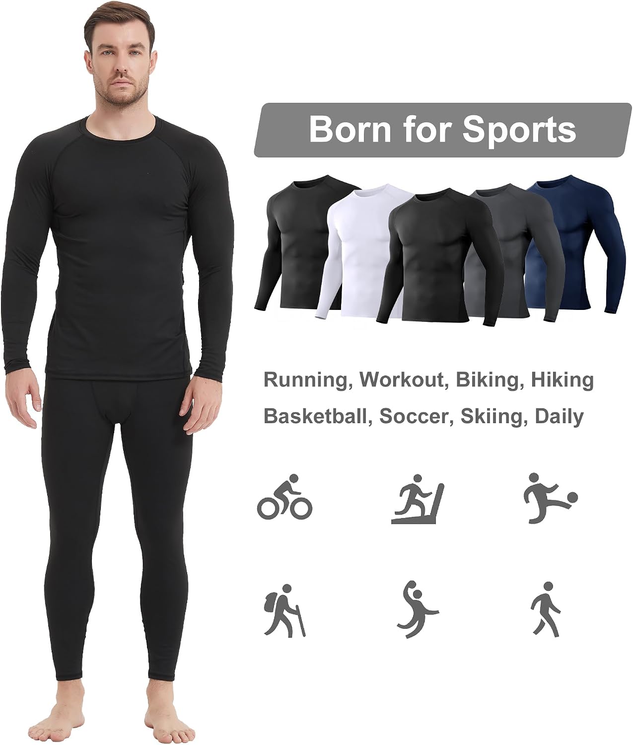 Dalavch 1/5 Pack Men’s Compression Shirts Long Sleeve Athletic Workout Tops | Cool Dry, Rash Guard, Gym, Active, Basketball, Football, Running, Cycling, Swimming, Base Layer Undershirt - Image 6