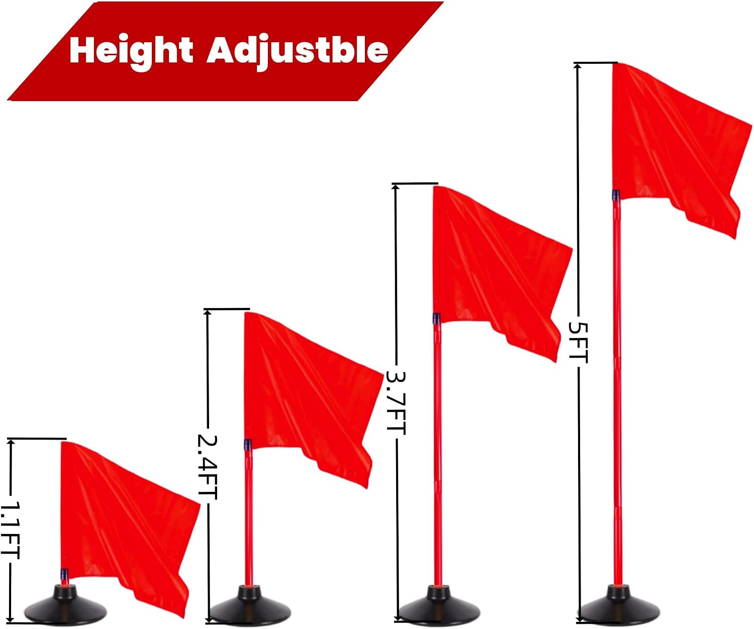 5FT Corner Flags for Soccer Field Set of 4 with Round Rubber Bases | Adjustable Speed and Agility Training Equipment / Poles, Storage Bag, Red - Image 4
