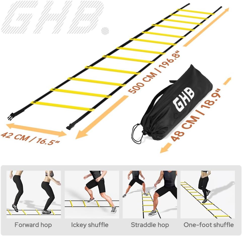 GHB Pro Agility Ladder Agility Training Ladder Speed 12 Rung 20ft with Carrying Bag - Image 6