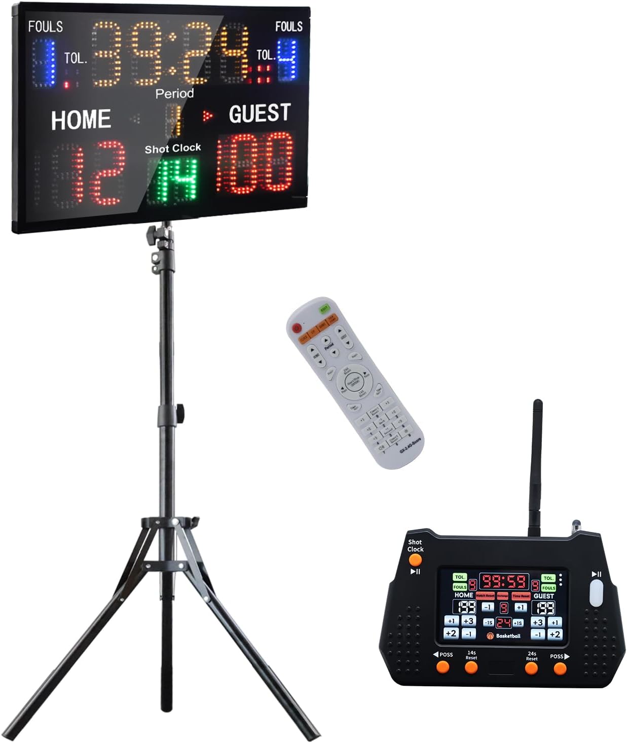 YZ LED Basketball Scoreboard with Shot Clock, Portable Scoreboard Basketball, Digital Scoreboard with Remote, Electronic Scoreboard with Timer Clock, Digital Score Keeper Outdoor