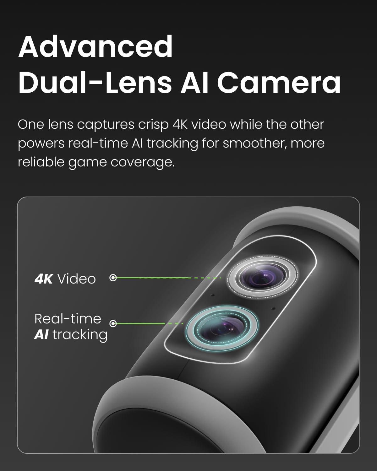 XbotGo Falcon All-in-One AI Action Camera, 4K Auto Tracking Sport Camera for Soccer, Basketball & Football, Dual-Lens Team Sports Recorder with Live Streaming, No Subscription Required (Shadow Grey) - Image 4