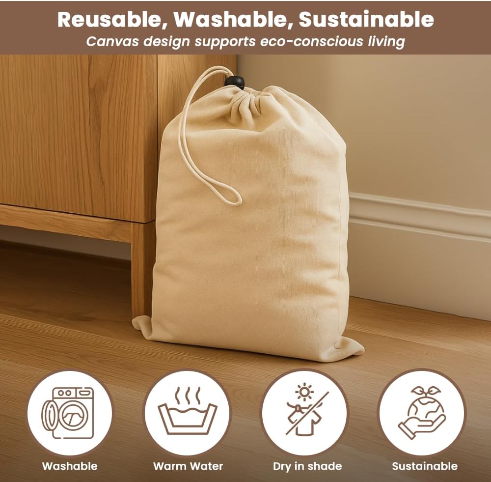 LFH Cotton Rich Shoe Storage Bags with Drawstring, Dustproof Breathable Reusable Organizer, Perfect For Travel, Dorm, Hotel, College, Gym, Easy to Carry, Machine Washable 12"x17" (Pack of 2) - Natural - Image 8
