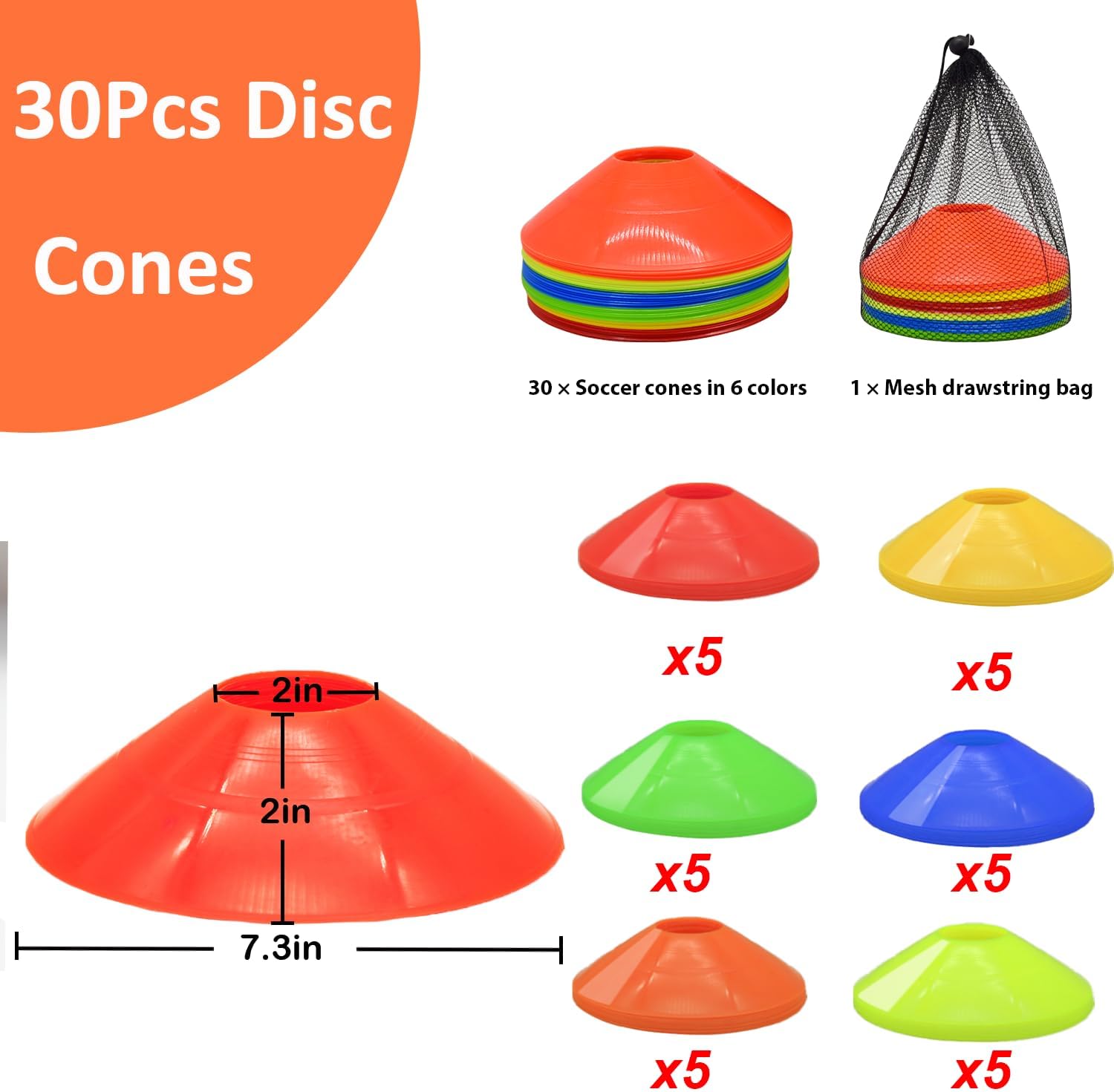 Soccer Cones Set, 84/42Pcs 7"/9" Cones Sports + Disc Cones, Cones for Sports with Carry Bag, Training Cones, Soccer Cones for Training, Plastic Soccer Cones for Drills - Image 3