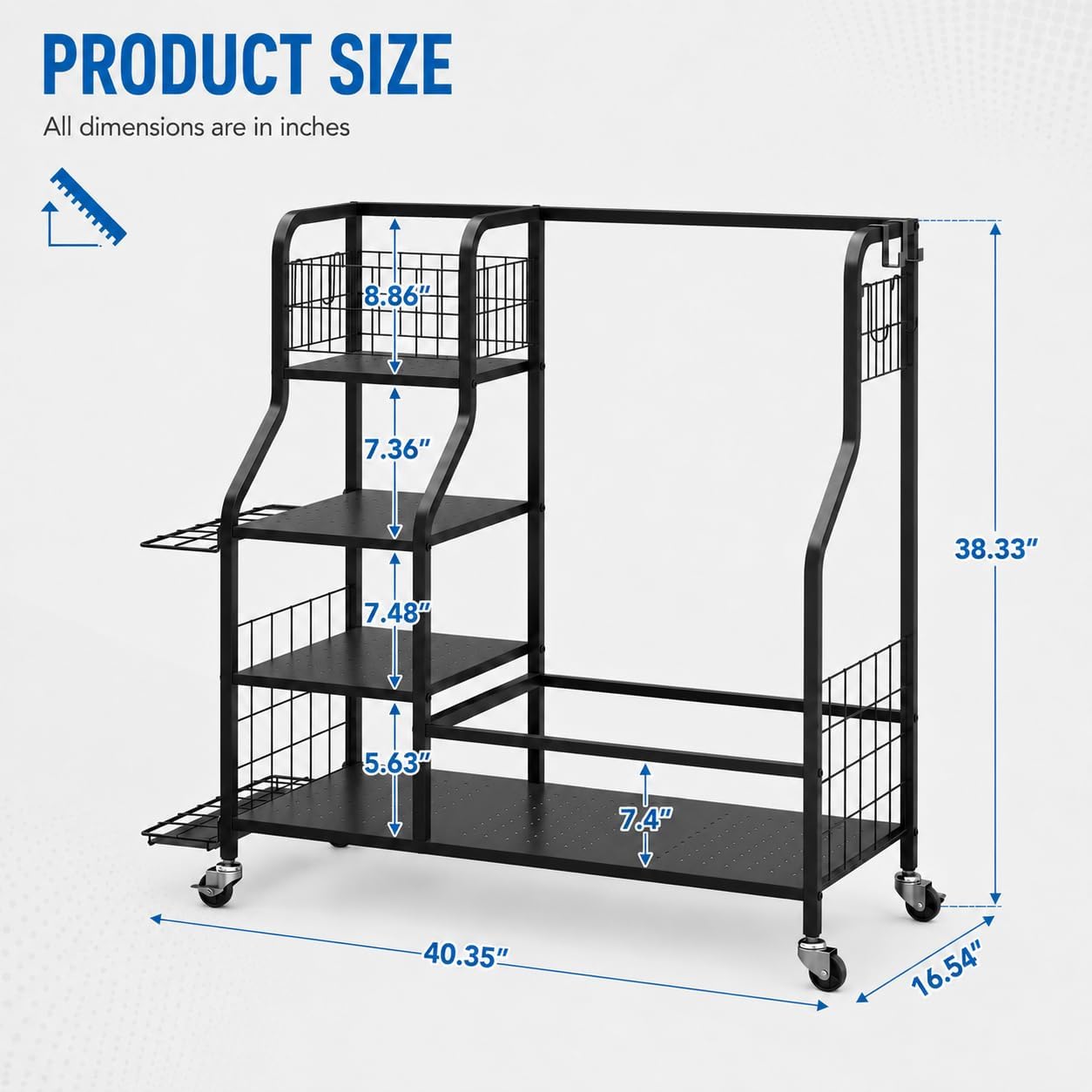 Golf Bag Storage Organizer, 2-Bag Garage Golf Rack | Heavy-Duty Steel, 2 Golf Bags, Golf Club Storage, Golf Shoes, Golf Balls, Storage Shelf, Side Hooks, Garage Organization - Image 5