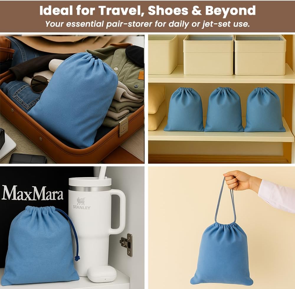 LFH Cotton Rich Shoe Storage Bags with Drawstring, Breathable Reusable Organizer, Perfect For Travel, Dorm, Hotel, College, Gym, Easy to Carry, Machine Washable 12"x17" (Pack of 2) - Sky Blue - Image 6