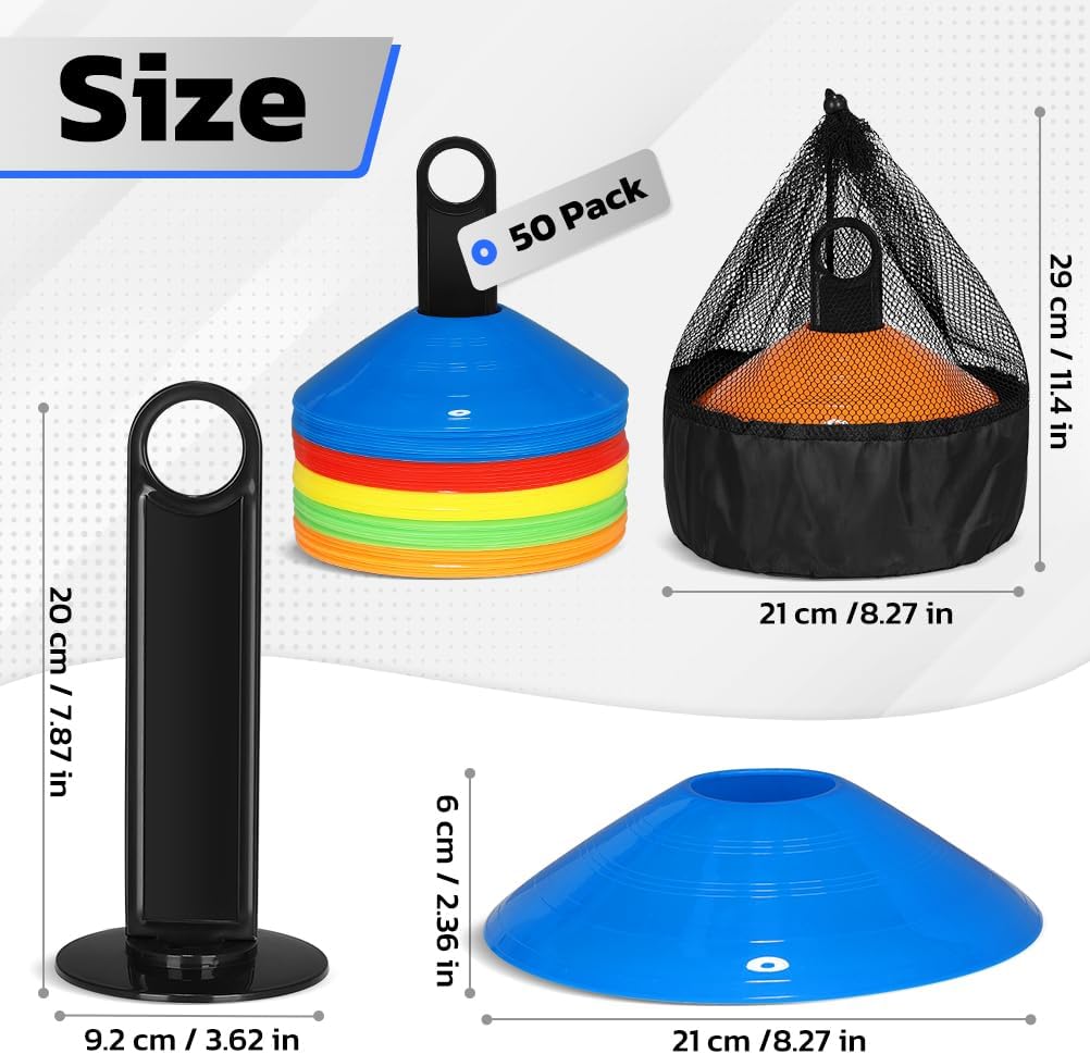 GHB Soccer Cones 25/50/100 Pack Disc Soccer Sport Cones Training Field Marker Agility Cones for Traffic, Basketball, Coaching, Practice Equipment Includes Cone Drills Guide - Image 4