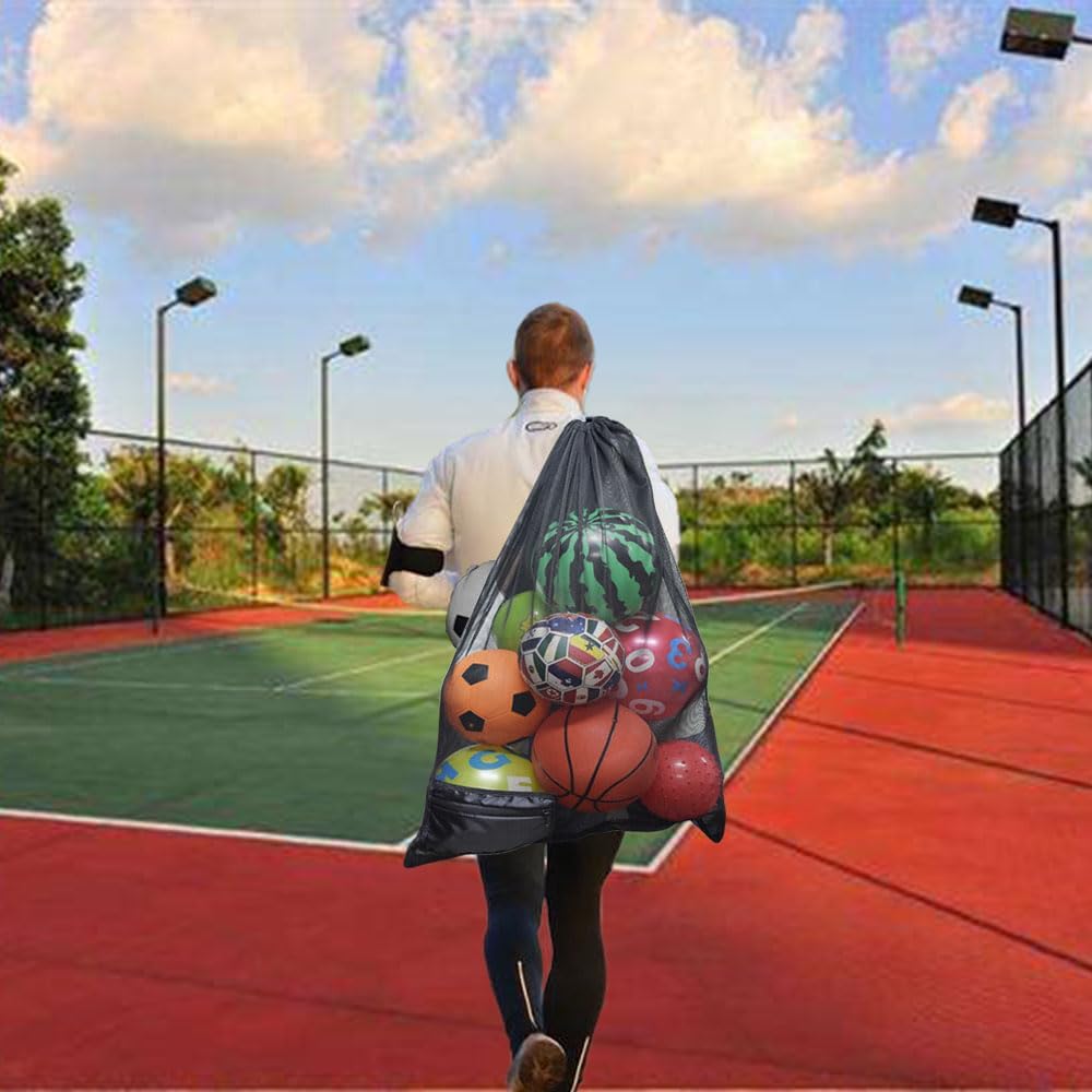 Foldable Drawstring Mesh Ball Bag,Holds 10+ Soccer Balls | Drawstring Bag for Gym, Pool & Beach Gear, Swimming, Basketball Equipment Carryall (L) - Image 6