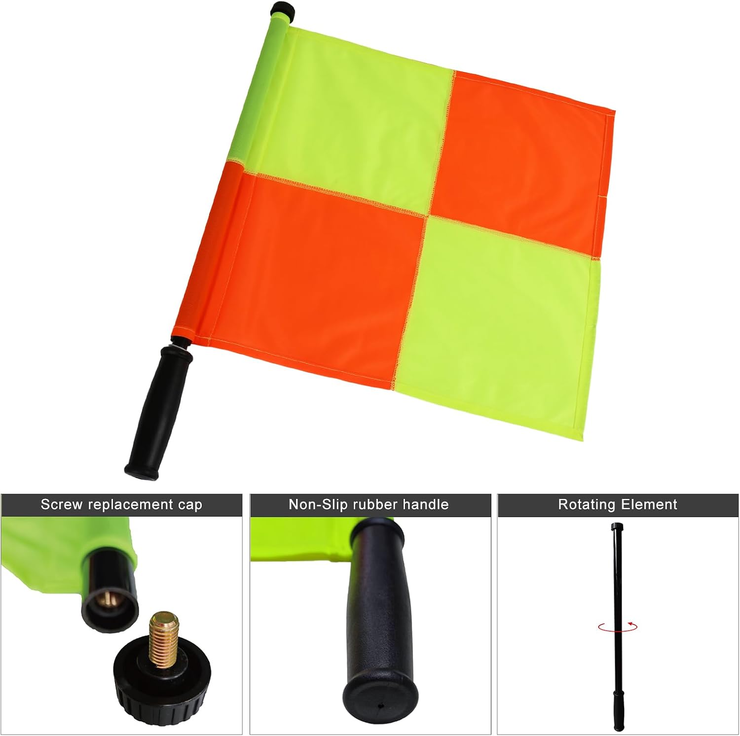 2PCS JAYO Professional Soccer Referee Flag for Official Events, Linesman Flag With PU Zipped Carrying Bag, Waterproof, Yellow and Orange Checkered Design - Image 6
