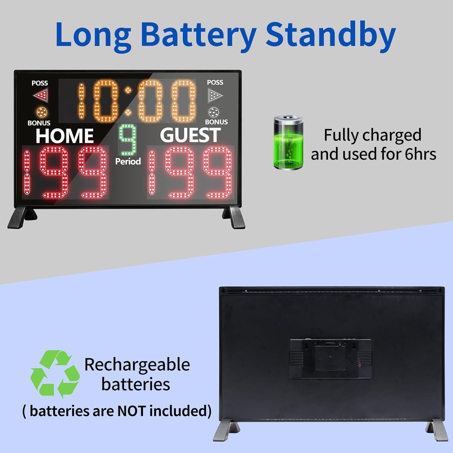YZ Bigger LED Digital Scoreboard, Portable Basketball Scoreboard with Timer Clock, Electronic Scoreboard with Remote, Tabletop Scoreboard Clock, Score Keeper for Outdoor Game - Image 3