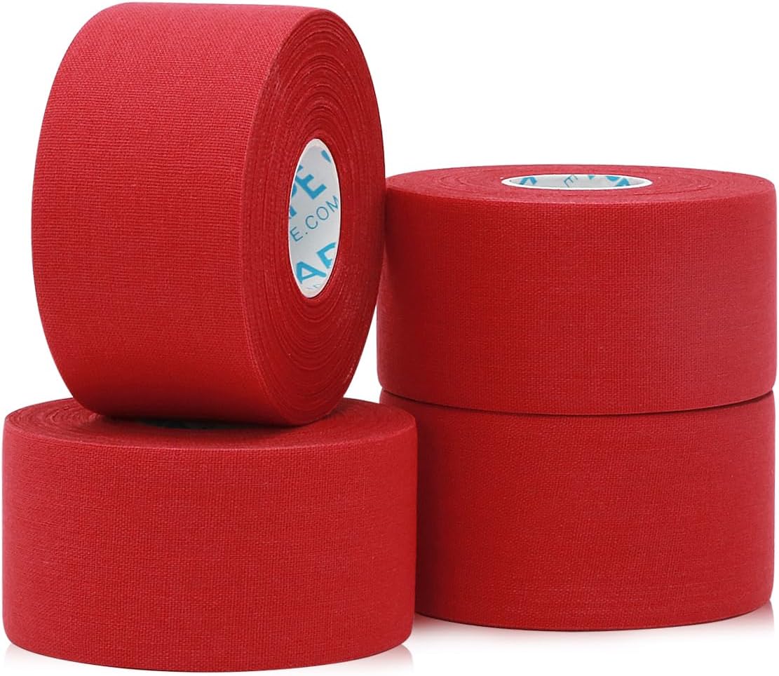 OK TAPE Athletic Sports Tape 4 Packs 45ft Per Roll Red Strong Adhesion | for Athlete & Sport Trainers & First Aid Injury Wrap, Perfect for Fingers Ankles Wrist on Bat, Hockey Stick