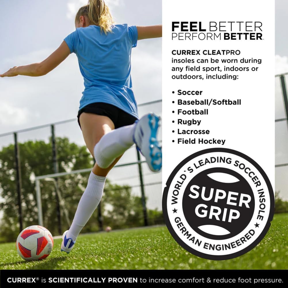 CURREX CLEATPRO - Thin, Arch Support Insoles, Comfort, Cushion & Stability in Cleats, Soccer, Football, Baseball, Softball, Super Grip for Control, Shock Absorbing Inserts, Men, Women (Medium Arch, L) - Image 2