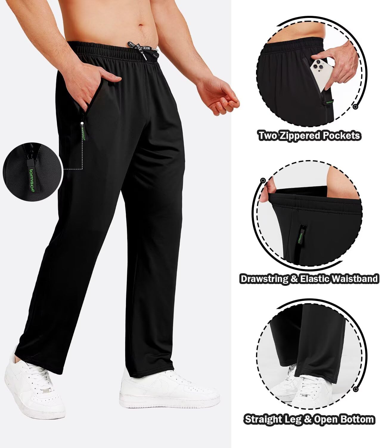 lomsoe 3 Pack Men's Athletic Pants with Zip Pockets, Lightweight Workout Sweat Pants Gifts for Men - Image 5
