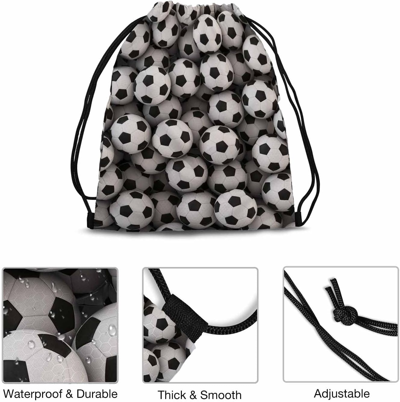 Drawstring Bag Soccer Ball Waterproof Basketball Bag Football Black White Sports Stroage Small Exercise Accessiors Water Bottle Change of Clothes Shoes Ball - Image 5