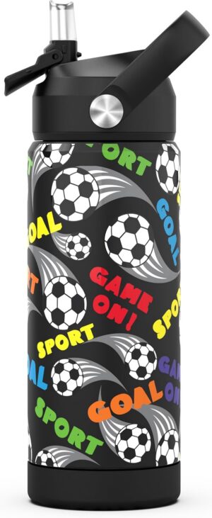 Boys Soccer Water Bottle with Straw...