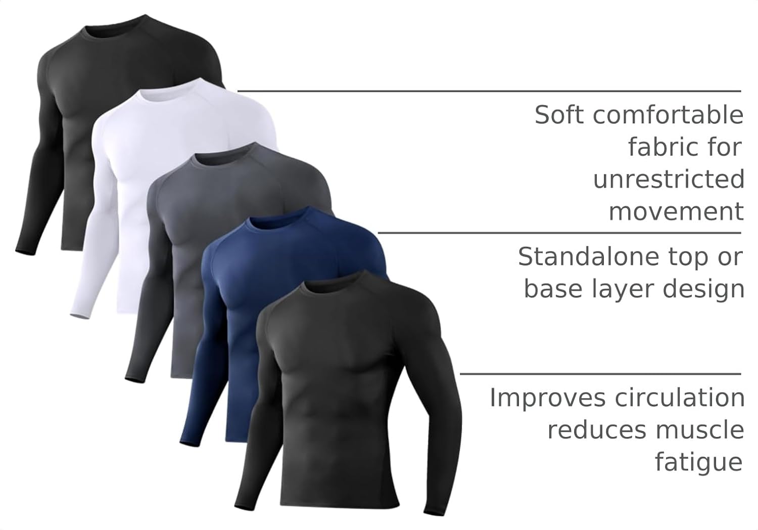 Dalavch 1/5 Pack Men’s Compression Shirts Long Sleeve Athletic Workout Tops | Cool Dry, Rash Guard, Gym, Active, Basketball, Football, Running, Cycling, Swimming, Base Layer Undershirt - Image 4