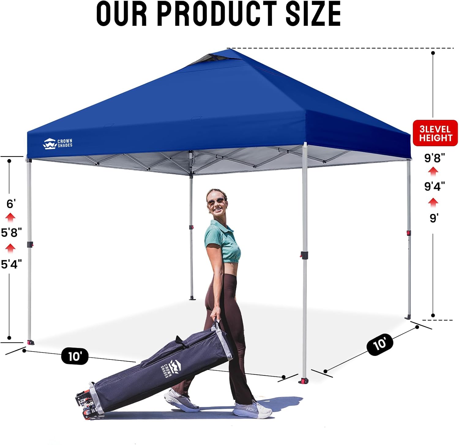 CROWN SHADES 10x10 Pop Up Canopy Tent with One Push Setup, Navy Blue | Patented CenterLok, Easy Outdoor Sun Shade for Events, Parties, Camping - Gazebo with STO-N-Go Cover Bag, Silver-Coated Top - Image 6