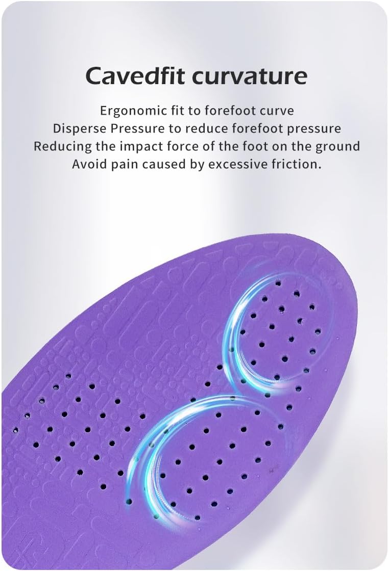 Insoles for Soccer Cleats Shock Absorption Arch Supports Anti-Slip Breathable for Men Women Boy Girl Kids-Purple (US8.5-9) - Image 8