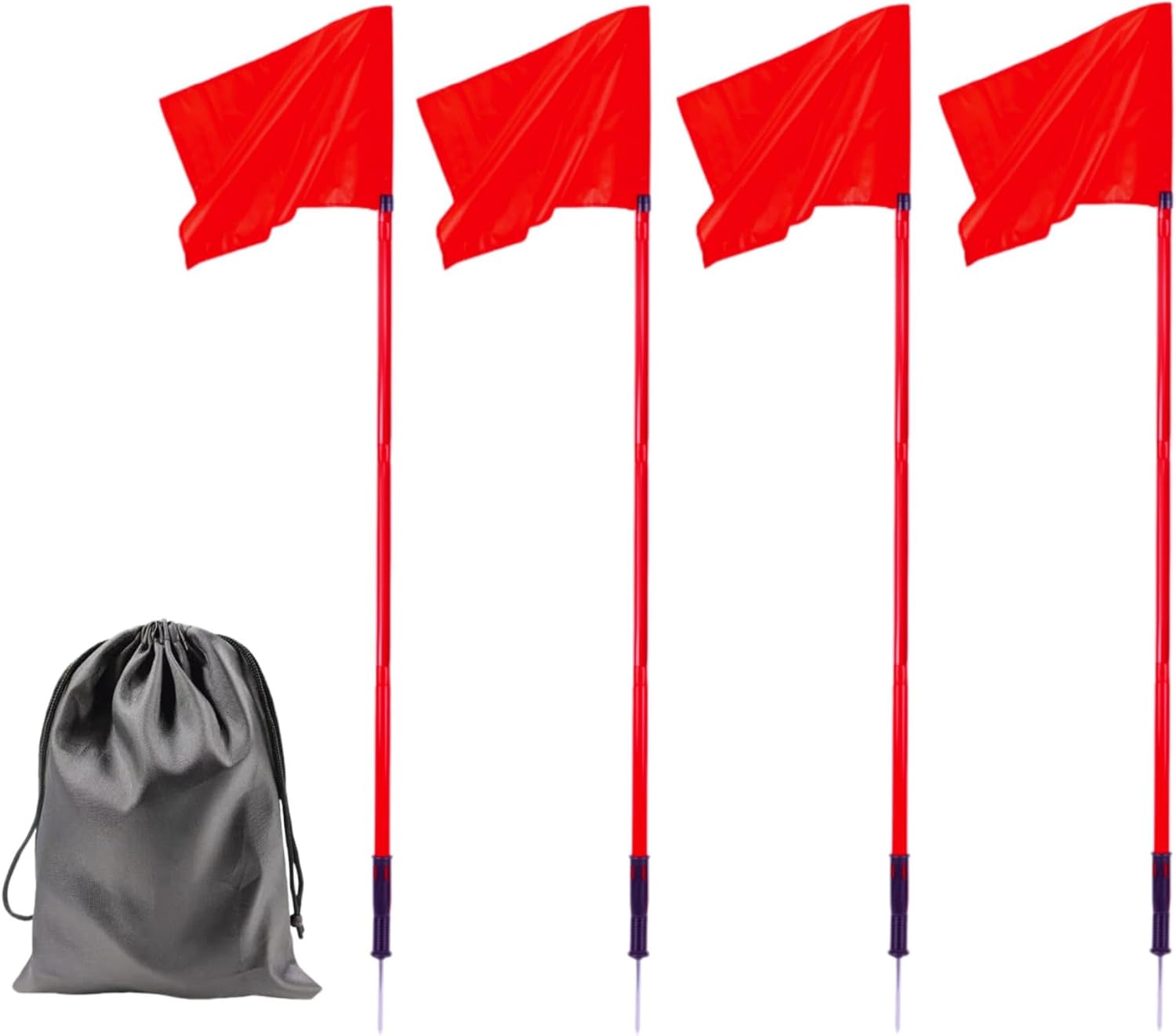 5FT Soccer Corner Flags for Soccer Field Set of 4, With Storage Bag (Red) | Soccer Flags Agility Poles Soccer Training Poles,Spring Loaded Adjustable Speed and Agility Training Equipment