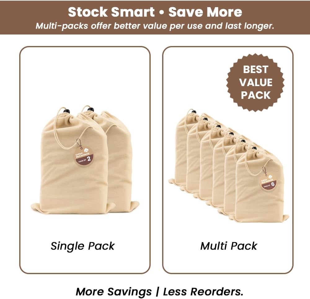 LFH Cotton Rich Shoe Storage Bags with Drawstring, Dustproof Breathable Reusable Organizer, Perfect For Travel, Dorm, Hotel, College, Gym, Easy to Carry, Machine Washable 12"x17" (Pack of 2) - Natural - Image 10