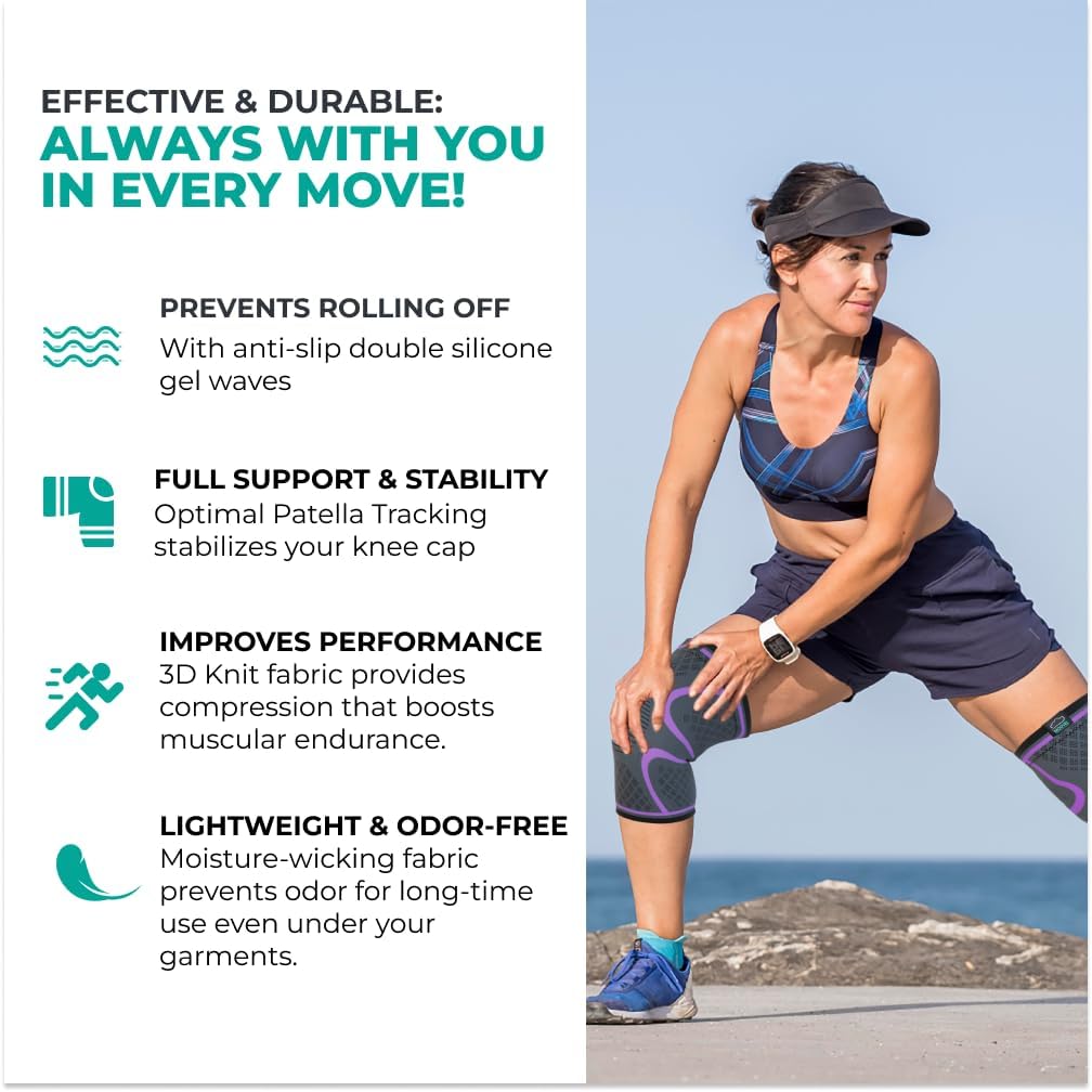 Modvel Compression Knee Brace for Women & Men - 2 Pack Knee Brace for Women Running Knee Pain, Knee Support Compression Sleeve, Workout Sports Knee Braces for Meniscus Tear ACL & Arthritis Pain Relief - Image 4