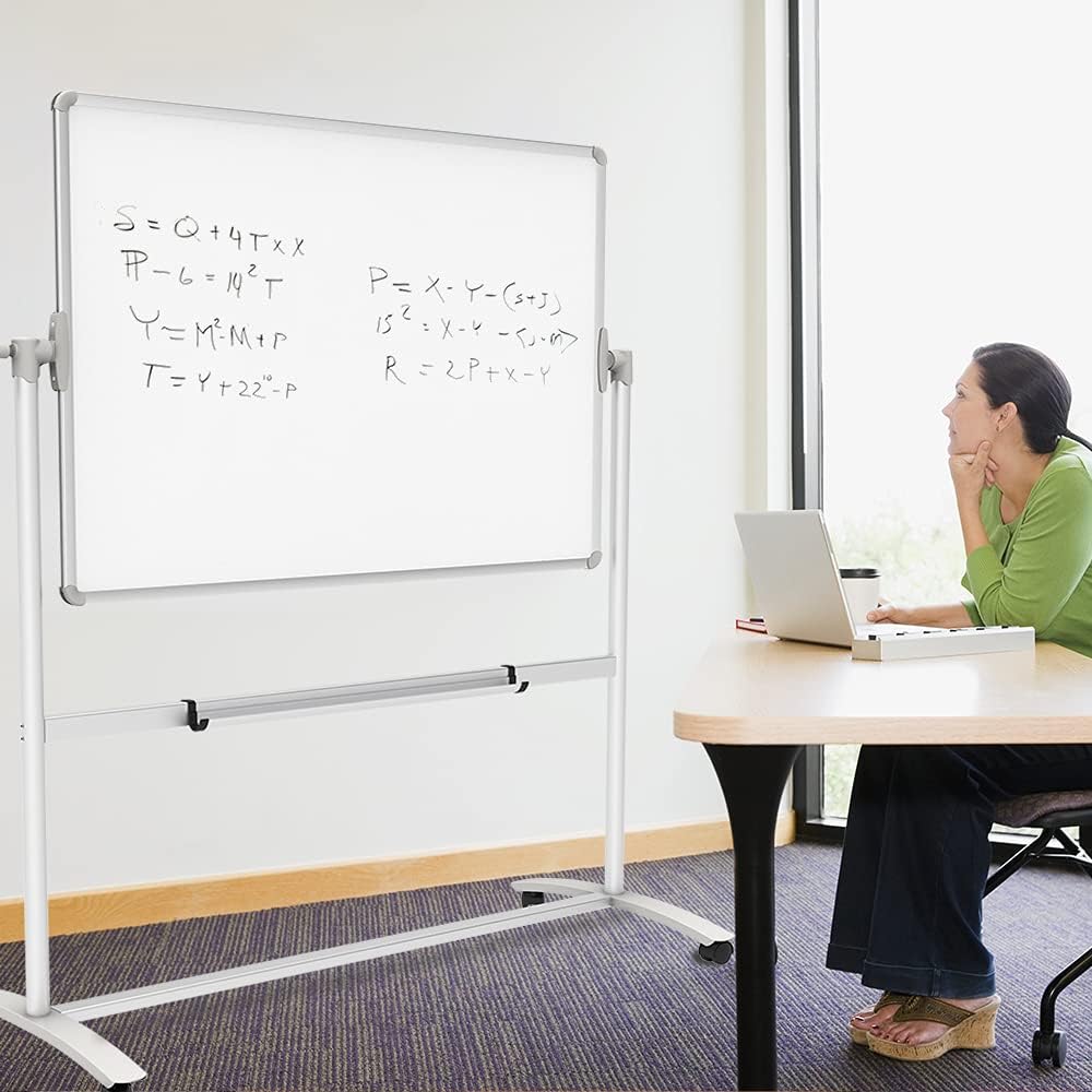 VIZ-PRO Double-Sided Magnetic Mobile Whiteboard on Wheels, 48 x 36 Inches | Rolling Dry Erase Board with Stand for School Office Home 4' x 3' - Image 6