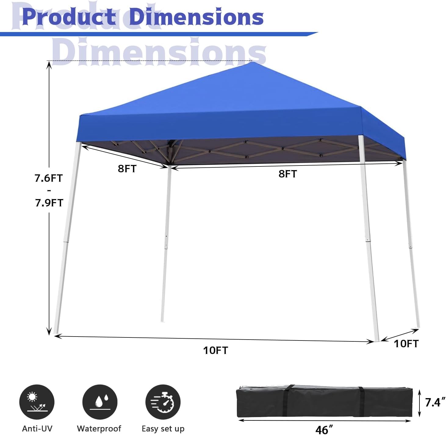 10x10FT Slant Leg Pop Up Canopy Tent, Portable Outdoor Shelter | 10x10FT Base 8x8FT Top, Adjustable Heights, Instant Shelter with Carrying Bag for Patio Deck Garden and Beach - Image 4