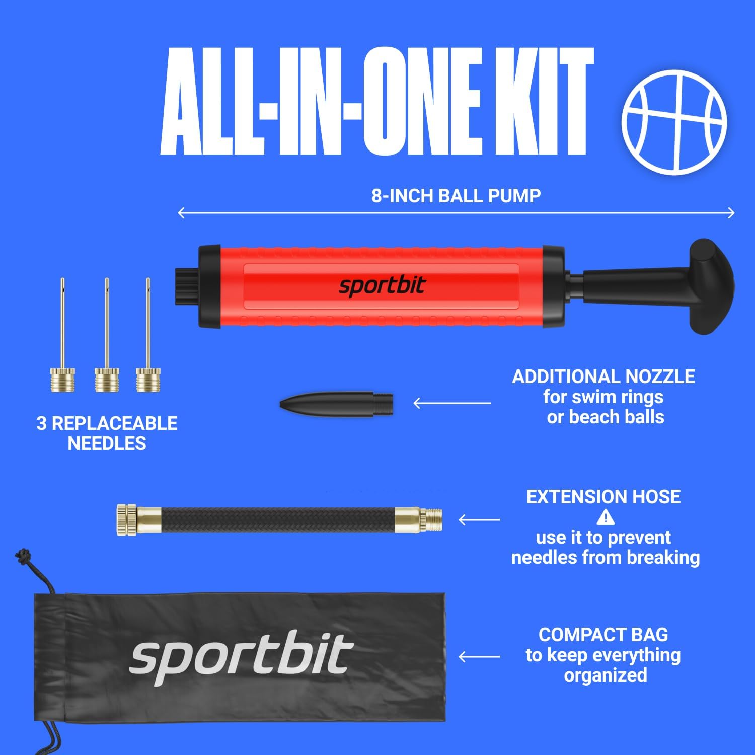 Push & Pull Inflating System, Hand Pump for Basketball, Volleyball, Soccer & Football, Court & Gym Ready - Image 2