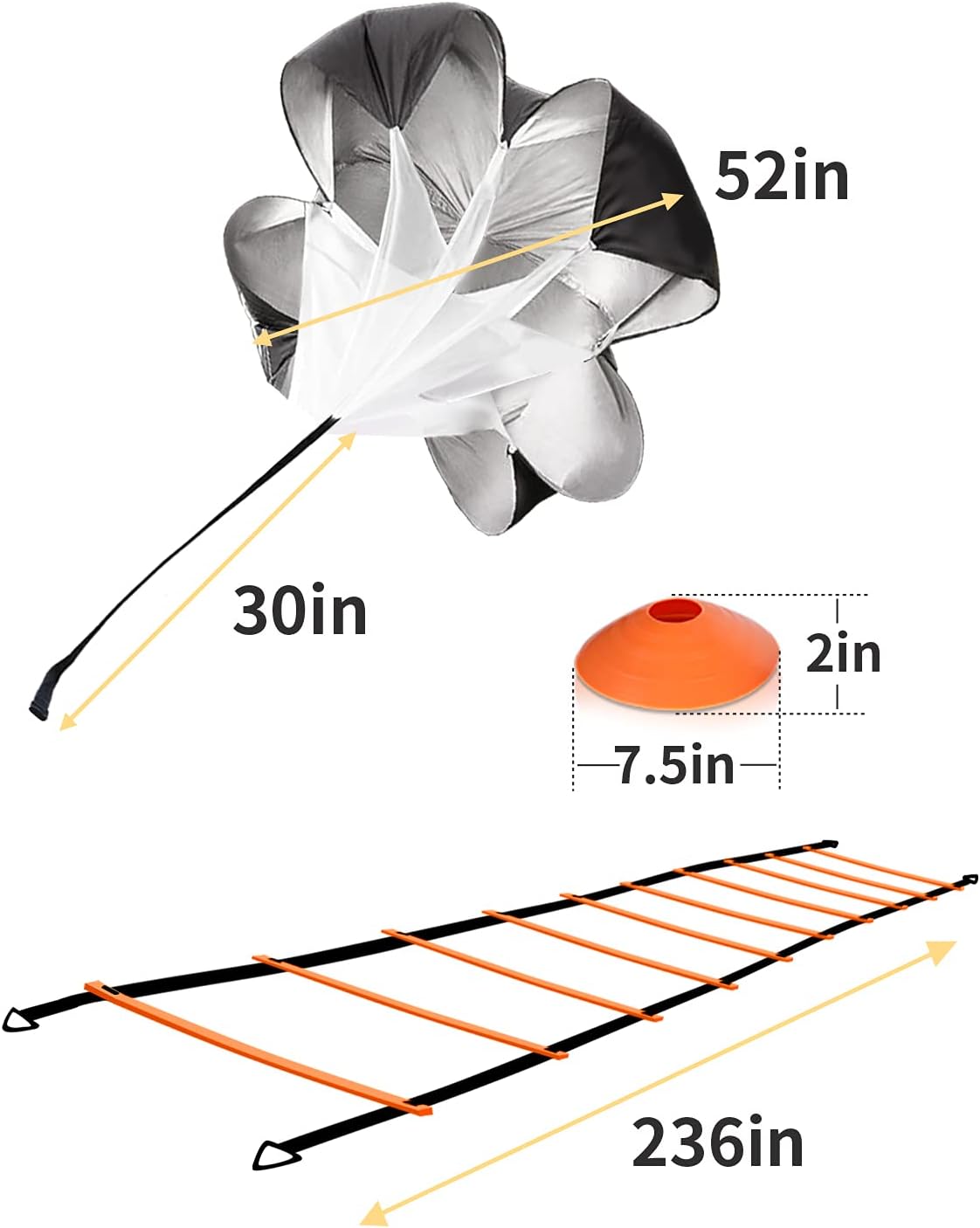 GHB Agility Ladder,Football Training Equipment Set,4 Agility Hurdles, 20 feet12 Rungs Speed Ladder,12 Disc Cones,Resistance Parachute, Jump Rope, 5 Resistance Bands - Image 5