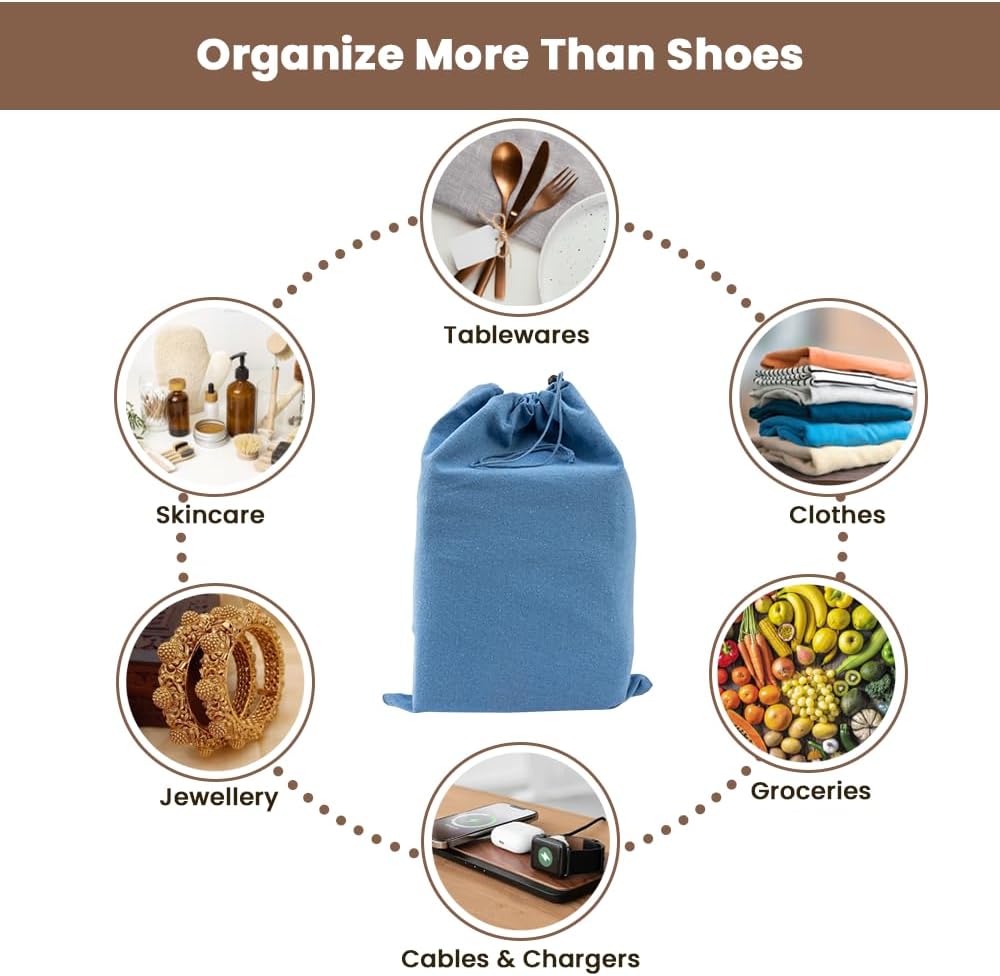 LFH Cotton Rich Shoe Storage Bags with Drawstring, Breathable Reusable Organizer, Perfect For Travel, Dorm, Hotel, College, Gym, Easy to Carry, Machine Washable 12"x17" (Pack of 2) - Sky Blue - Image 9