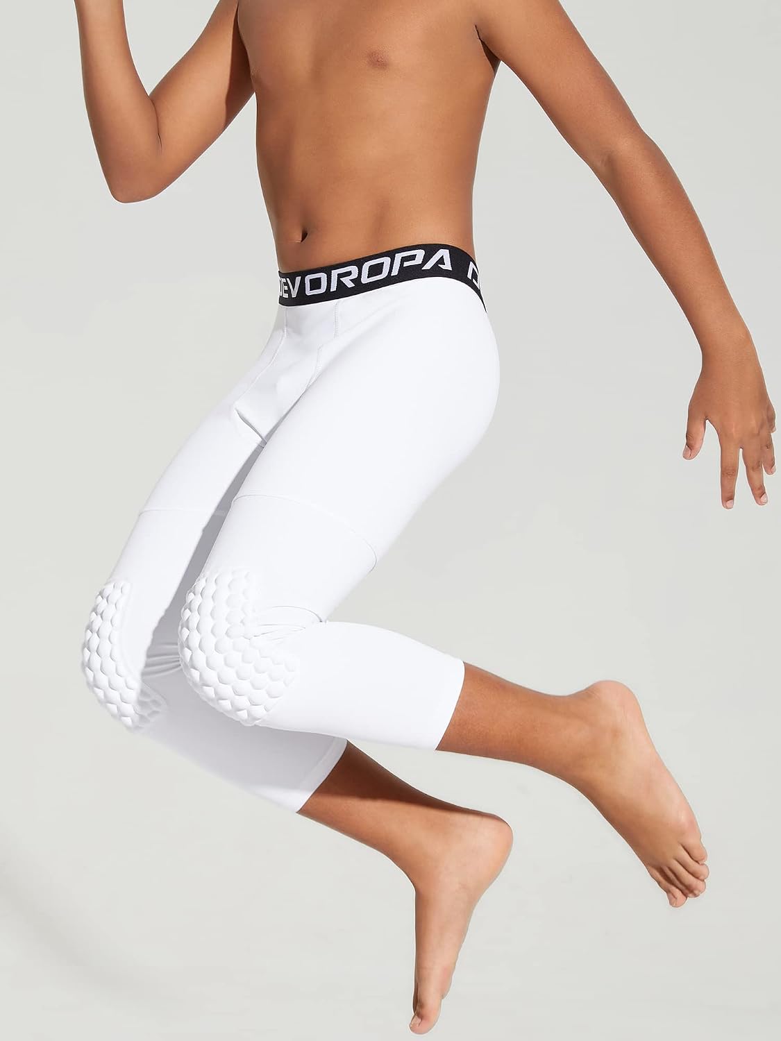 DEVOROPA Youth Boys' Compression Pants with Knee Pads 3/4 Basketball Athletic Tights Quick Dry Sports Workout Leggings - Image 3