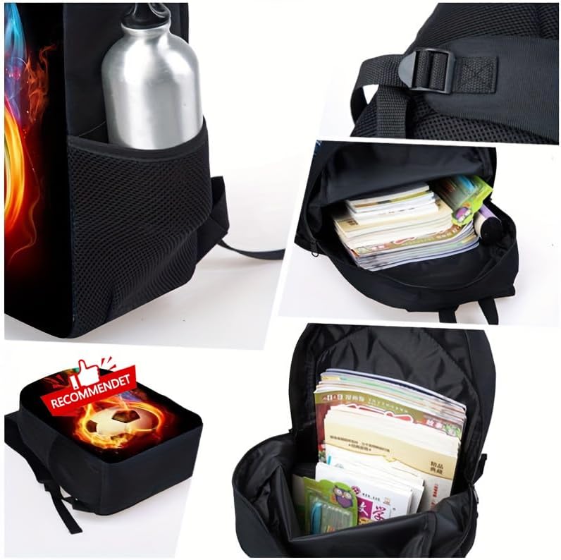 3PCS Soccer Backpack Set, 16" Lightweight Football Daypack, Soccer Ball Print Casual Laptop Backpack for Travel Camping Work (style-4) - Image 7