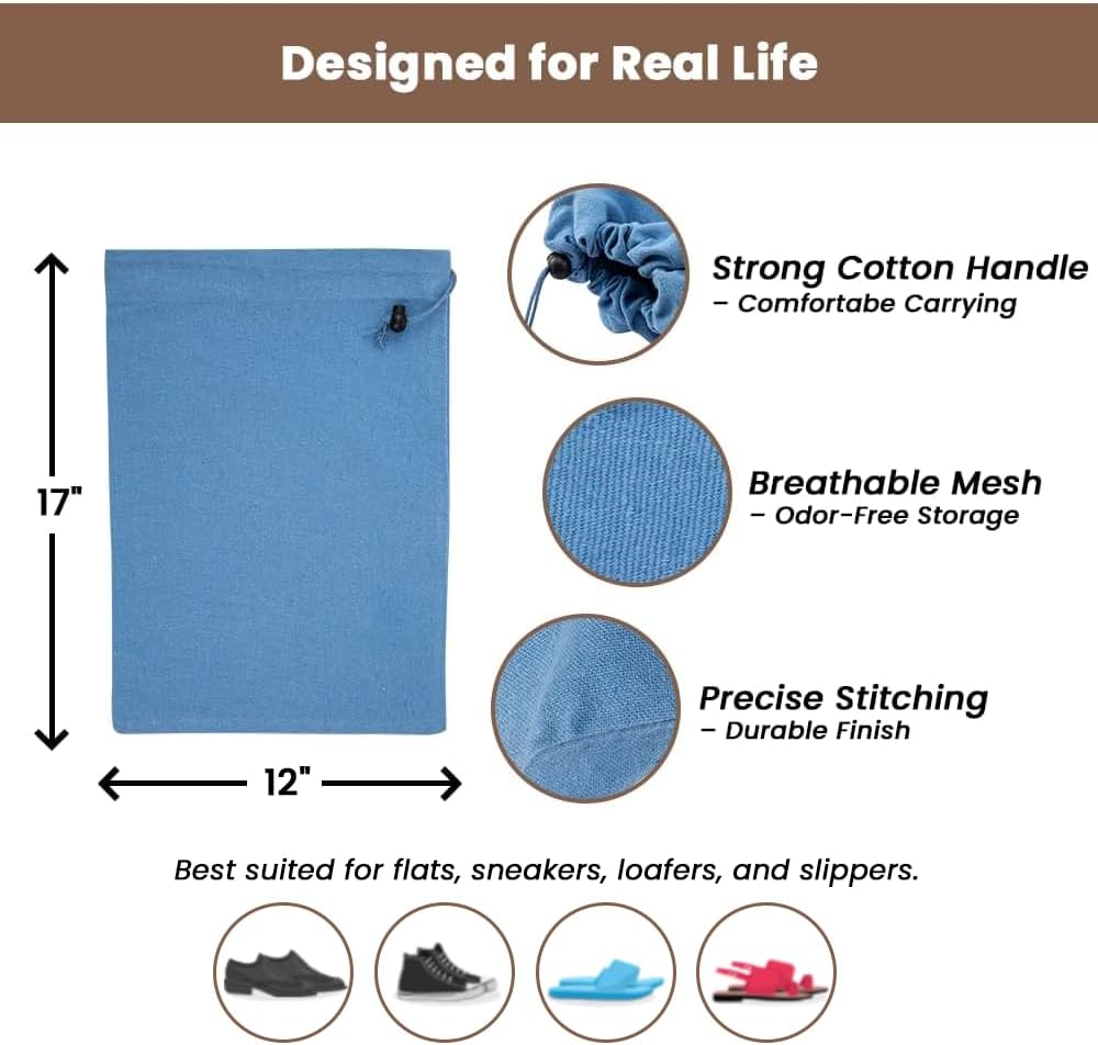 LFH Cotton Rich Shoe Storage Bags with Drawstring, Breathable Reusable Organizer, Perfect For Travel, Dorm, Hotel, College, Gym, Easy to Carry, Machine Washable 12"x17" (Pack of 2) - Sky Blue - Image 4