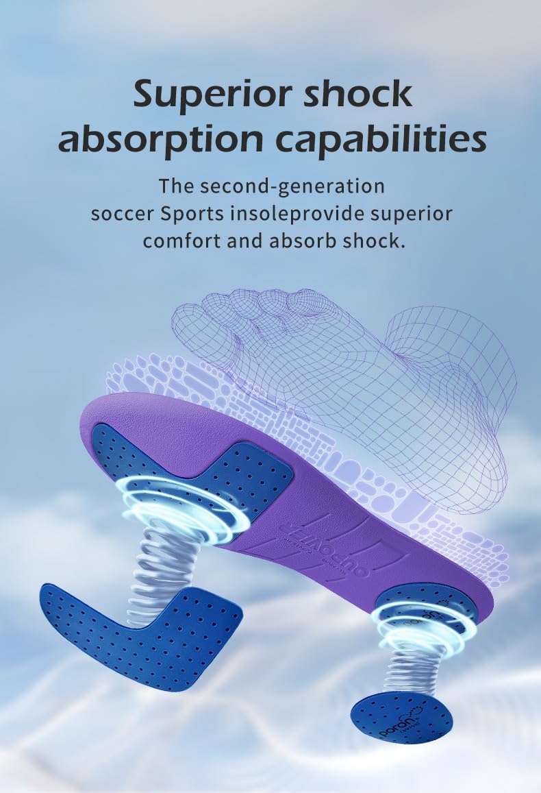 Insoles for Soccer Cleats Shock Absorption Arch Supports Anti-Slip Breathable for Men Women Boy Girl Kids-Purple (US8.5-9) - Image 3