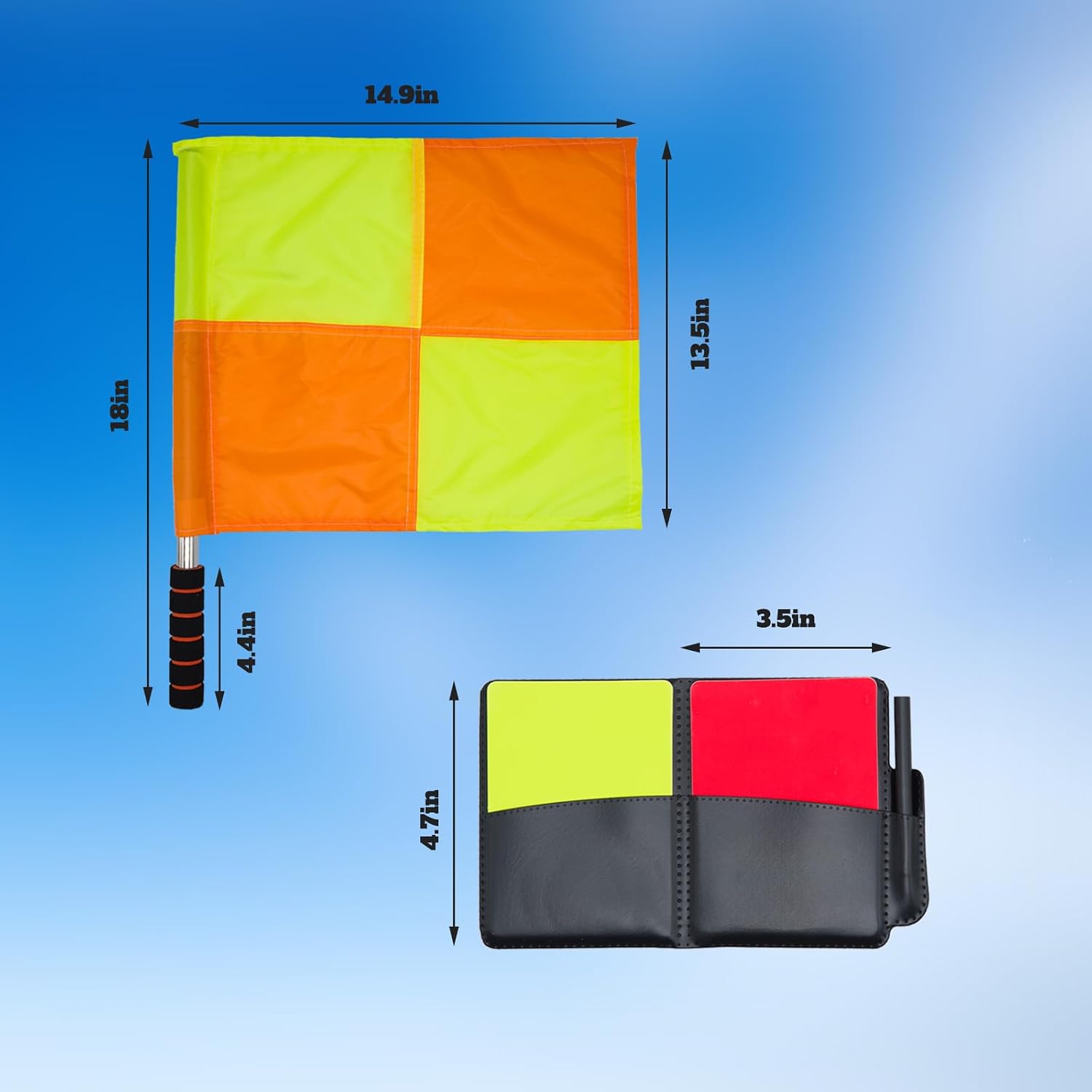 Soccer Referee-Flag Red Yellow-Cards Stainless-Whistles - Football Ref Checkered Linesman Flag Set Coach Gear Packs - Image 2