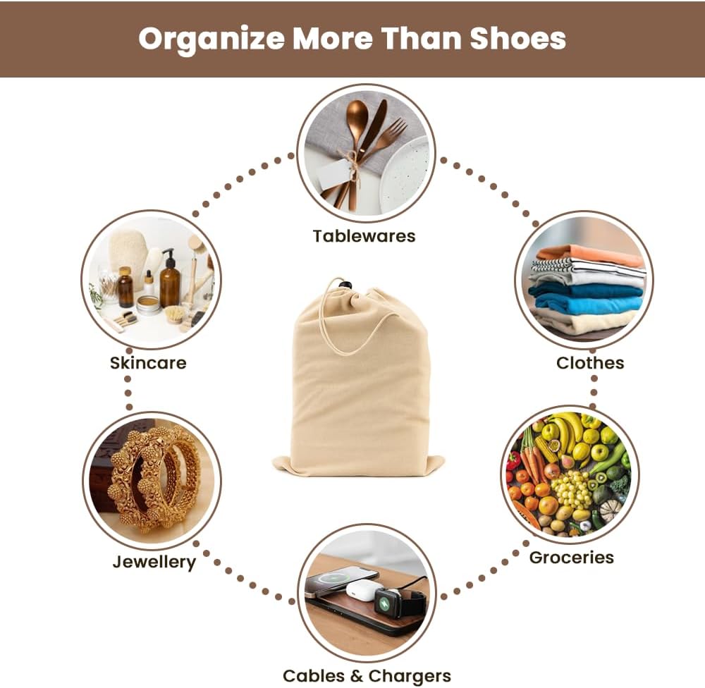 LFH Cotton Rich Shoe Storage Bags with Drawstring, Dustproof Breathable Reusable Organizer, Perfect For Travel, Dorm, Hotel, College, Gym, Easy to Carry, Machine Washable 12"x17" (Pack of 2) - Natural - Image 9