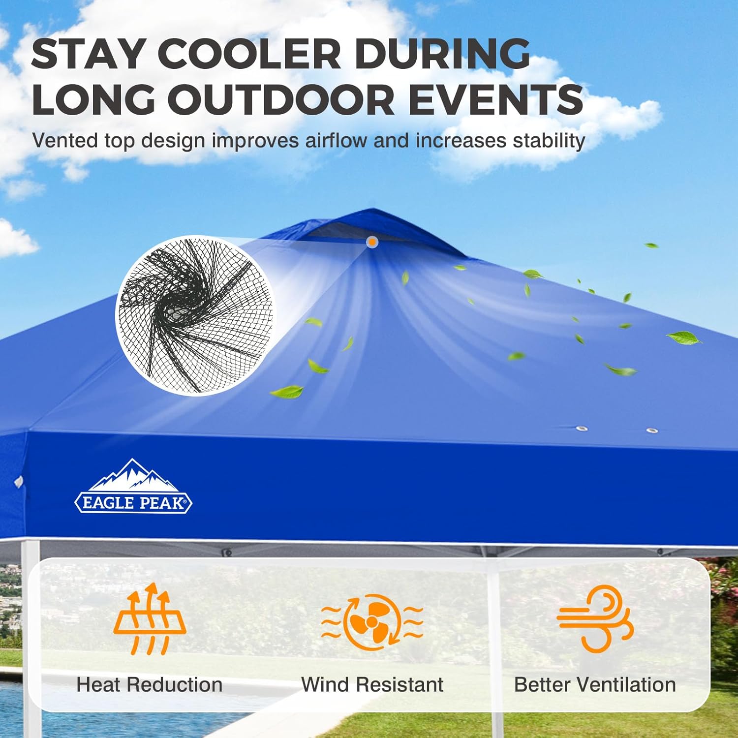 EAGLE PEAK 10x10 Pop Up Canopy Tent Easy Up Canopy Outdoor, Blue | Patented PeakPush™ Center Lock, 1 Person Setup Portable Pop Up Tent, Beach, Markets, Camping Sport Events, Wheeled Carry Bag - Image 2