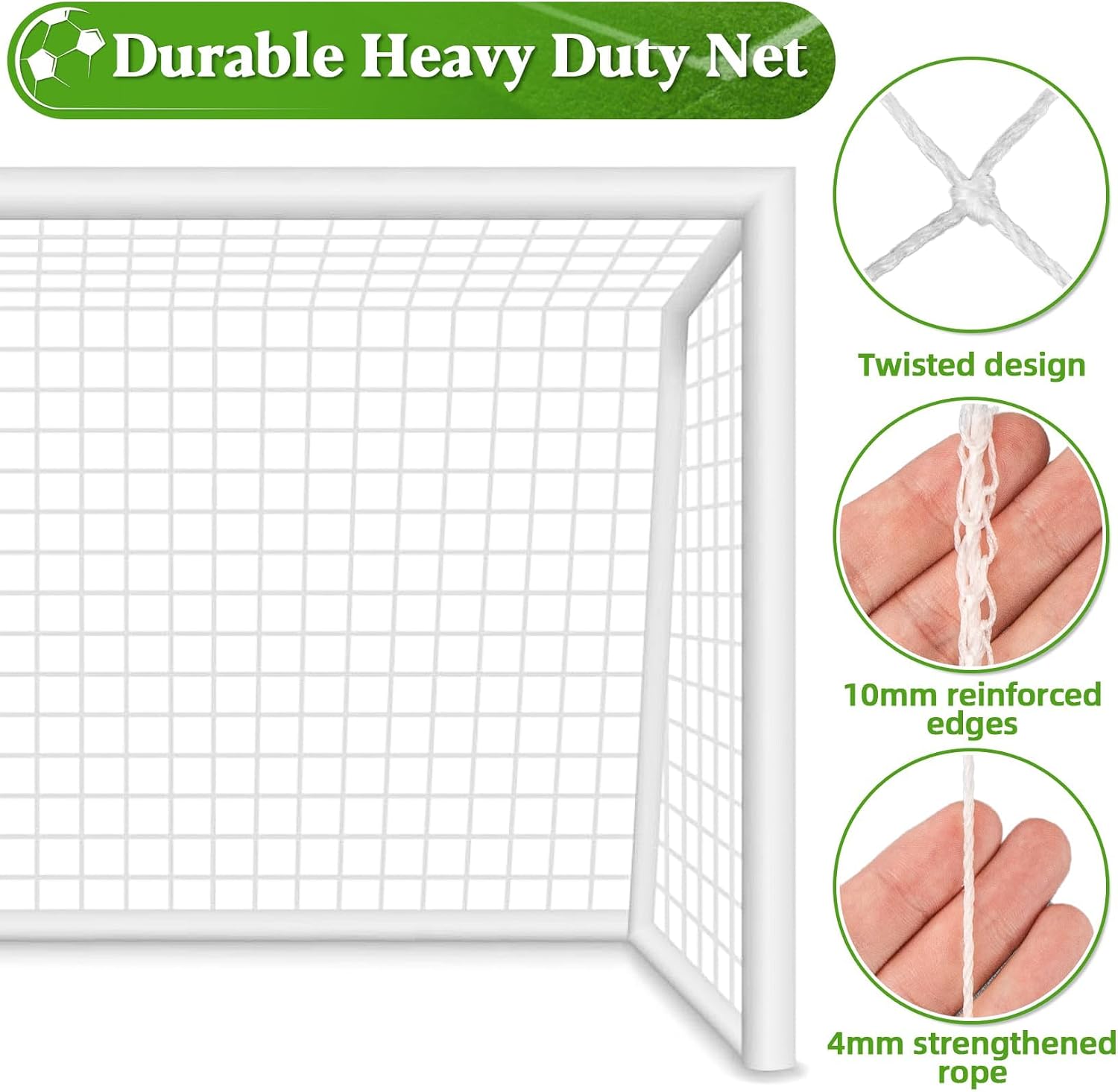 RAINFLOW Soccer Goal Net Replacement - 12x6 Ft Football Net for Youth Adult | Kids Football Training Sports ,Economy Replacement Soccer Nets for Backyards, Schools, Beaches (Include 15 Adhesive Straps) - Image 2