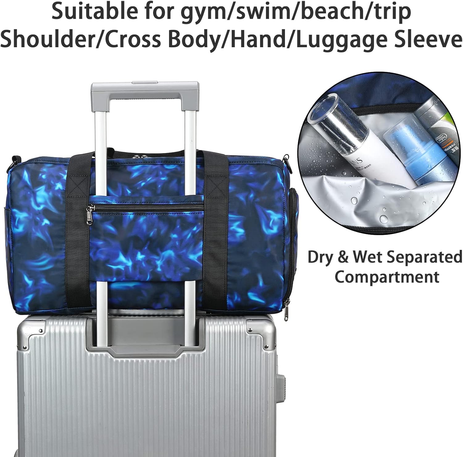 Kids Duffle Bag Boys Girls Overnight Travel Sport Gym Bag Weekender Carry On Shoulder Bag with Shoe Compartment & Wet Pocket (Soccer Black Blue) - Image 5